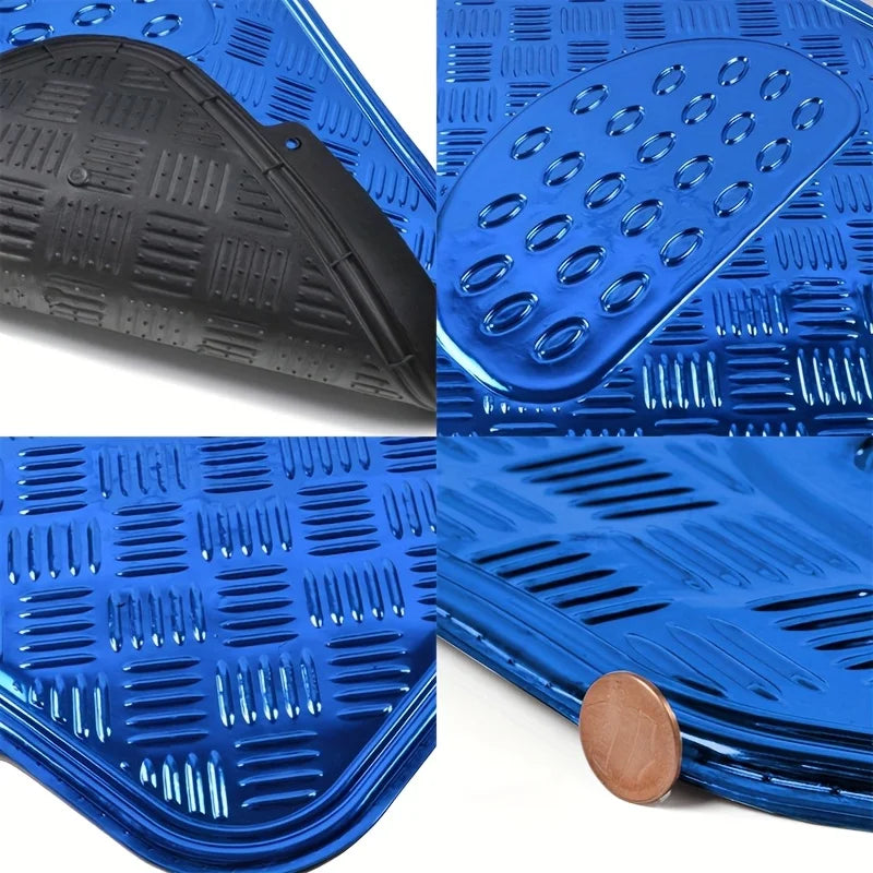 Metallic Chrome Car Floor Mats All-Weather Universal Fit Automotive Floor Mats for Cars SUVs, Floor Mats for Trucks, Car Mats Full Set Front & Rear, Non-Slip Shiny Durable Heavy Duty