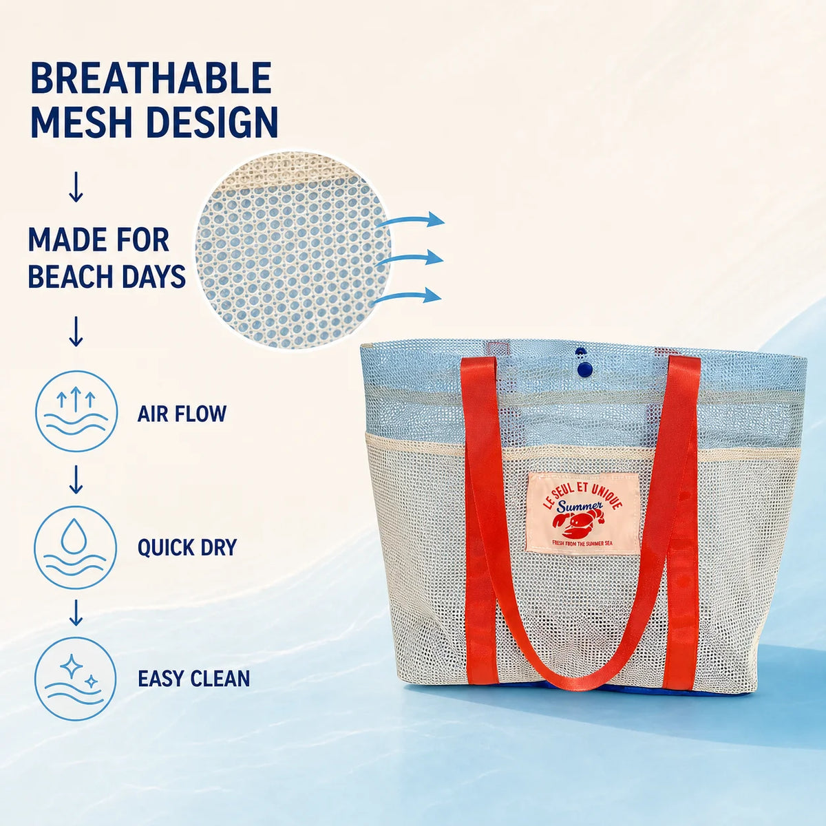 Mesh Beach Tote Bag for Women, Large Capacity Quick Dry Pool Bag, Lightweight Summer Travel Shopping Tote