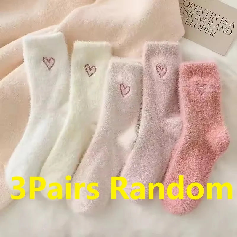 Autumn Winter Fleece Bow-Tie Plush Socks Woman Cute Sweet Mid-Calf Socks Thickened Warm Home Sleep Short Socks for Girls