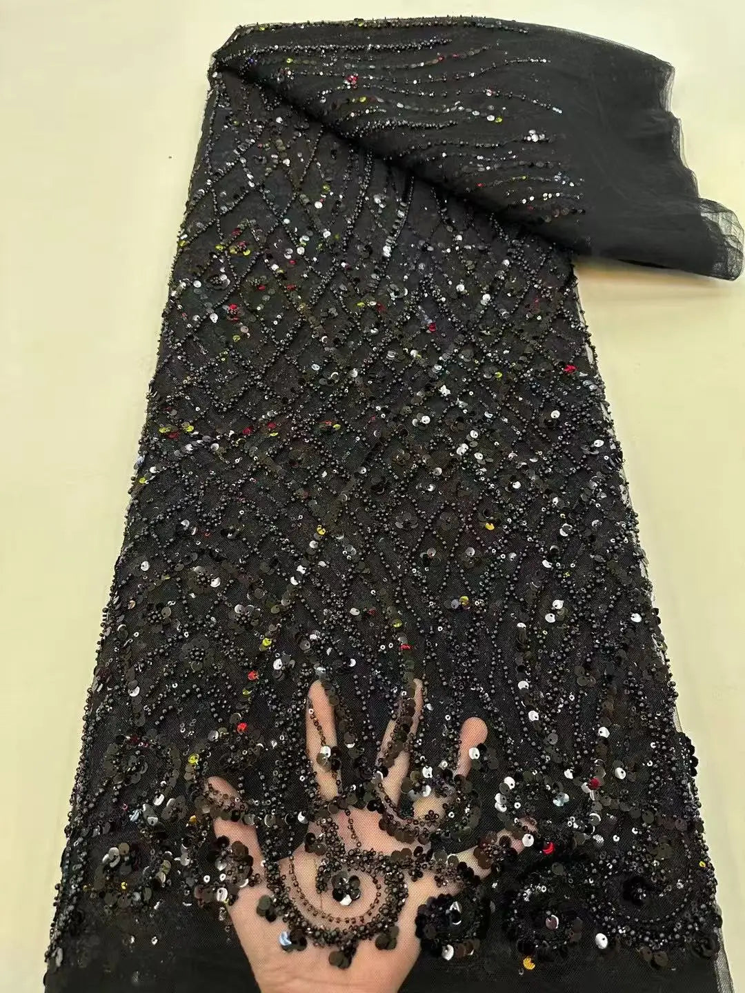 African Sequins Lace Fabrics Fashion Nigerian Embroidery Beaded Tulle Lace Fabric High Quality For Sewing Cloth Party Dress