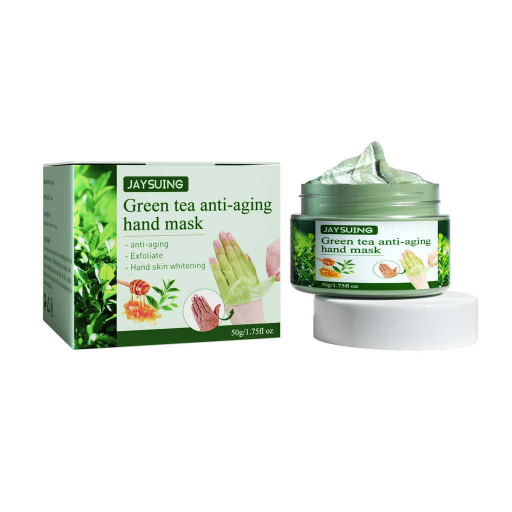 Jaysuing Green Tea Hand Mask Anti-Wri-nkle Moisturizing Wh-itening Repair Exfoliating Callus Film Nourish Hand Skin Care Cream