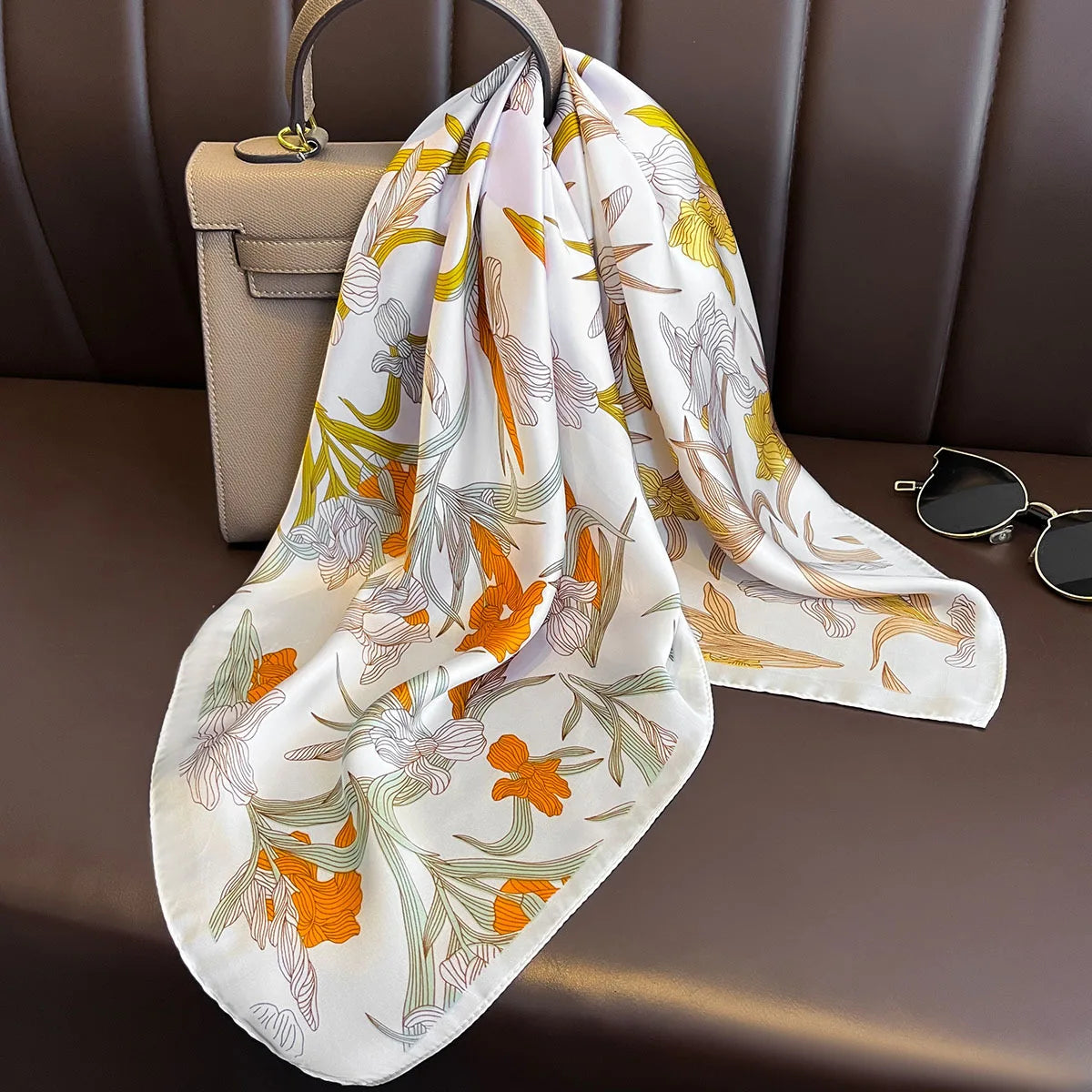 2025 New Yellow Lemon Print Square Silk Scarf for Women 70*70cm Neck Ties Fashion Decorate Neckerchief Female Hijab Bag Ribbions