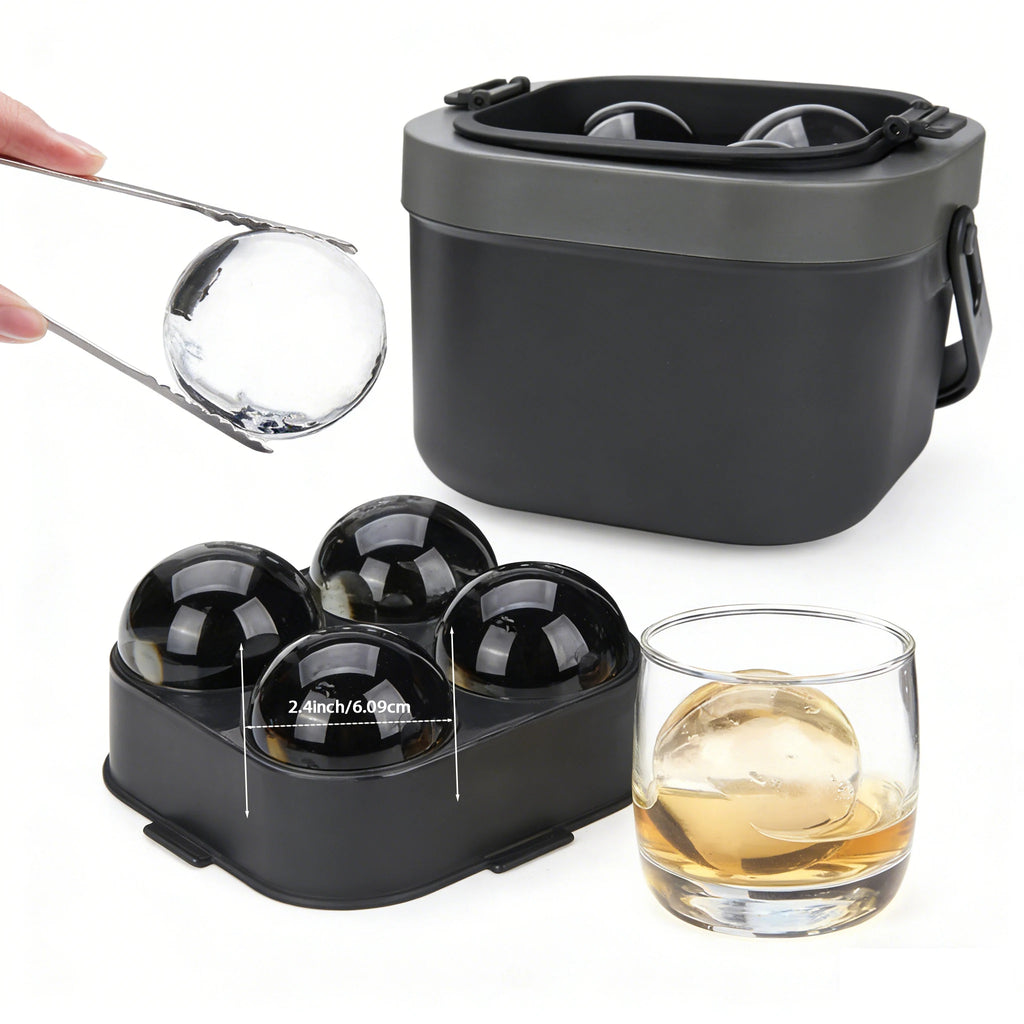 Crystal Clear Ice Ball Maker, 4 Large 2.4" Clear Sphere Ice Cube Mold for Whiskey, Cocktails & Bourbon