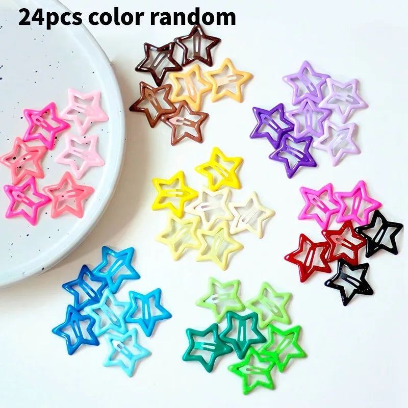 24/48pcs Random Colors Colorful Lattice Five-Pointed Star BB Clips | Girls’ Side Fringe Hair Clips, Versatile Hair Accessory Set