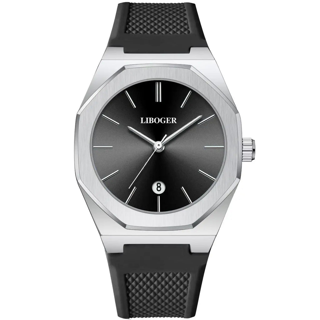 New Fashionable Round Dial Men's Quartz Watch, Calendar Display, Silicone Strap, Battery Powered, Suitable for Daily Wear