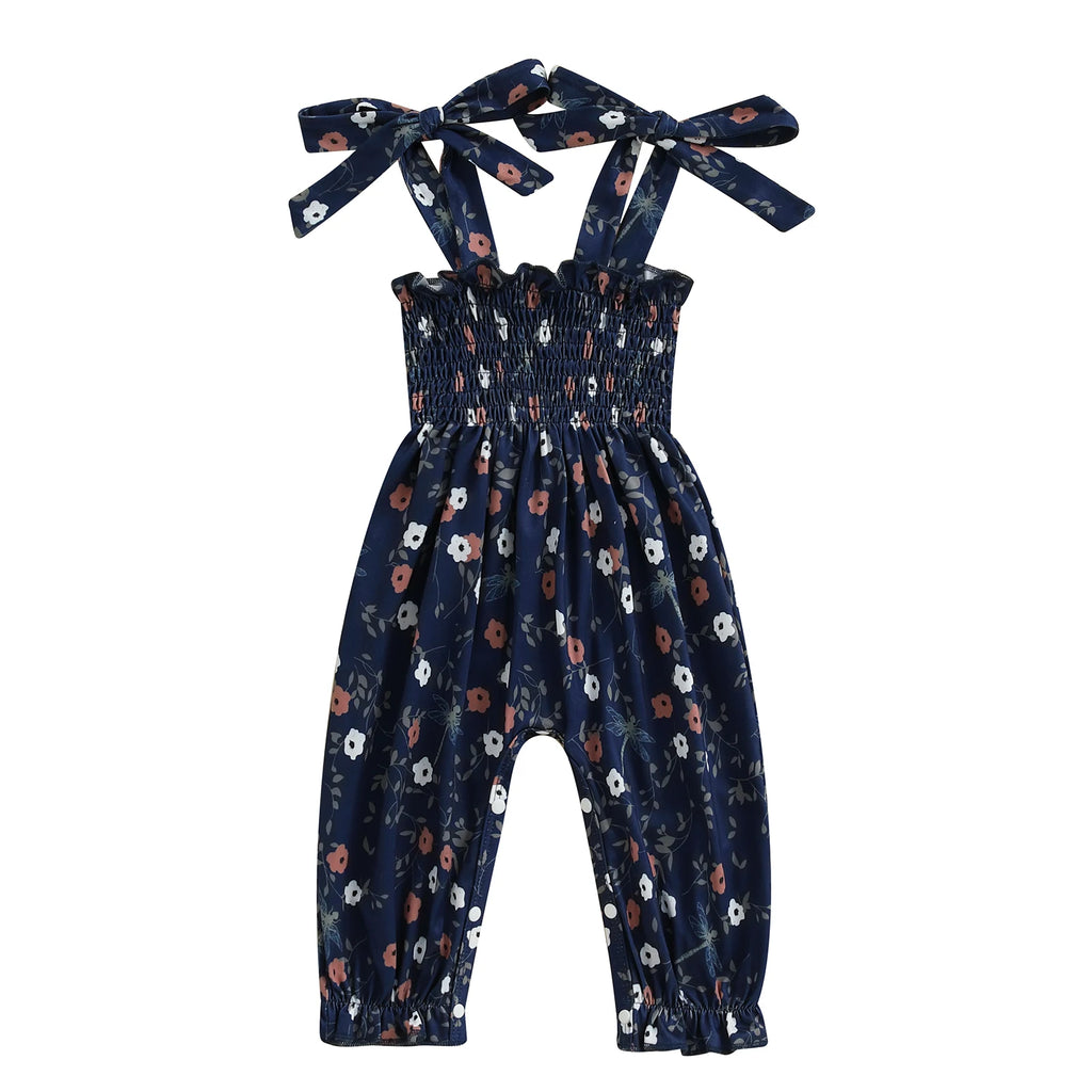 0-24M Baby Girls Floral Jumpsuits Tie-up Suspender Pants Overalls Infant Romper Toddler Summer Clothes 2024 New