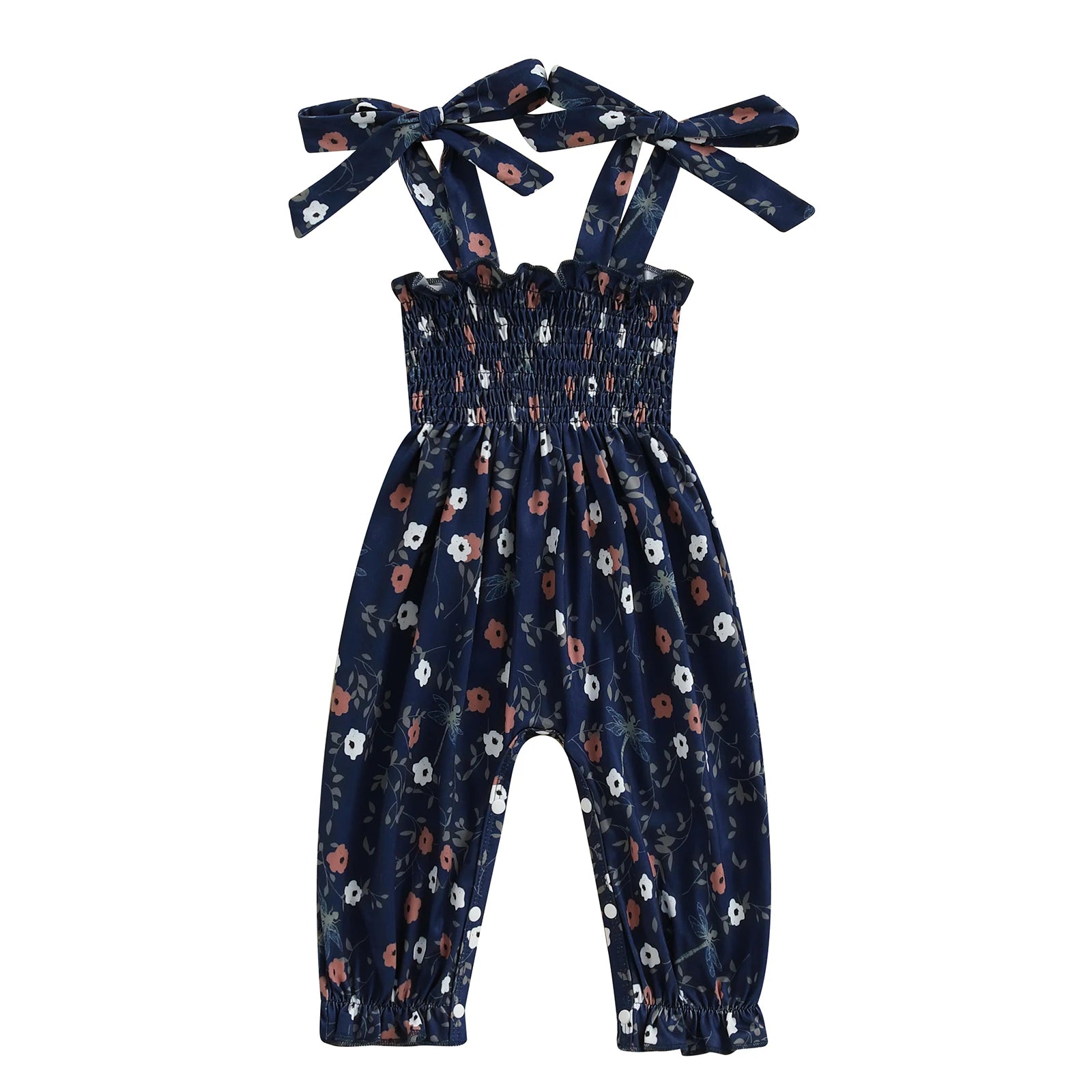 0-24M Baby Girls Floral Jumpsuits Tie-up Suspender Pants Overalls Infant Romper Toddler Summer Clothes 2024 New