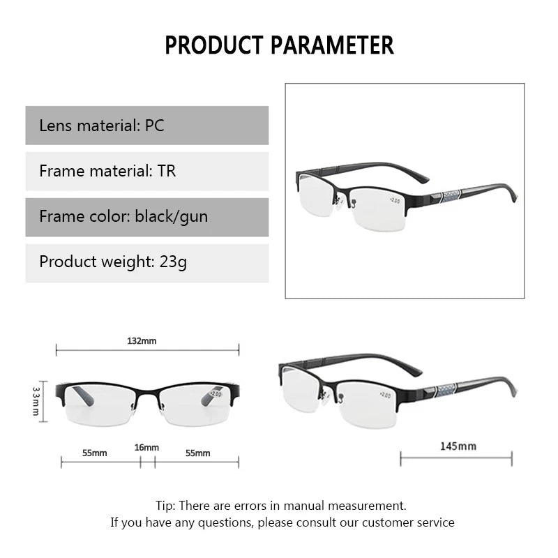 BEGREAT High Quality Anti-Blue Light Presbyopic Glasses Far Sight Flexible Metal Half-frame Glasses Business Reading Eyeglasses