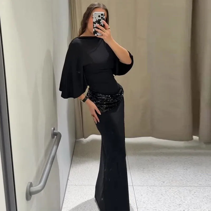 Sexy Deep V-neck Lace Spliced Sequins Long Dress Women Sleeveless Backless Hip Package Slim Dresses 2026 Spring Lady Party Gowns