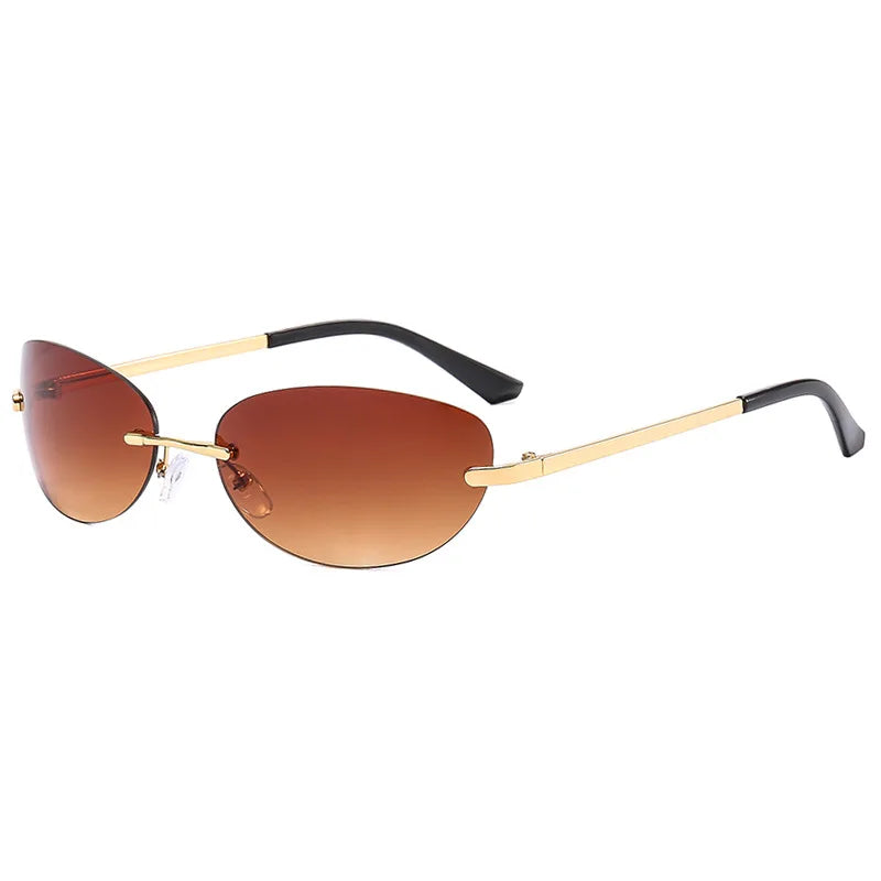Rimless  Sunglasses Women Fashion Oval 2000'S Brand Designer Sun Glasses Y2k Wrap Around Transparent Eyewear Gradient  Shades