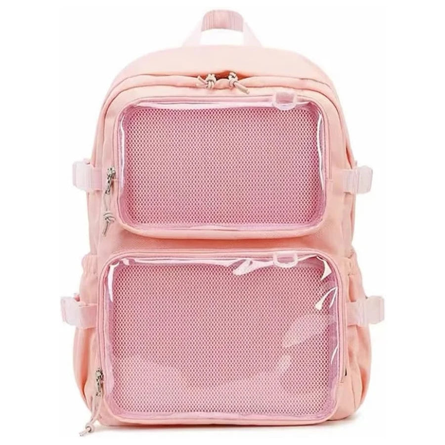 Clear Windows Fashion Women Backpacks for Women Teens DIY Badge JK Pin Display Backpack Solid Multi Pockets Ita Bags
