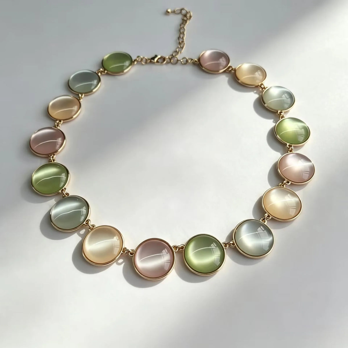 Women Choker Necklace Gold Plated Alloy Chain,Multicolor Round Resin Cat Eye Stone Statement Necklace Fashion Party Jewelry Gift