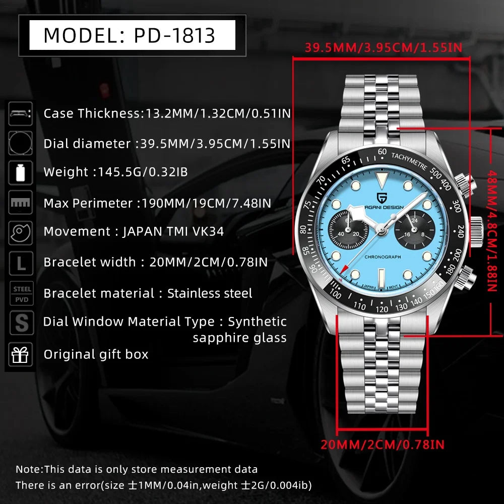 2026New PAGANI DESIGN Quartz Panda Dial Watch Sapphire Luxury Luminous 500 Bezel Men Watch 316L All Steel Japan Movt Chronograph