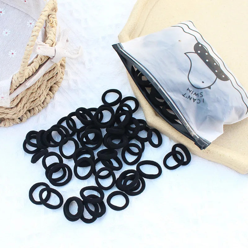 100 Zippered Bag Children's Hair Accessories With High Elasticity Fashionable Nylon Hair Rope Simple Basic Sports Headband