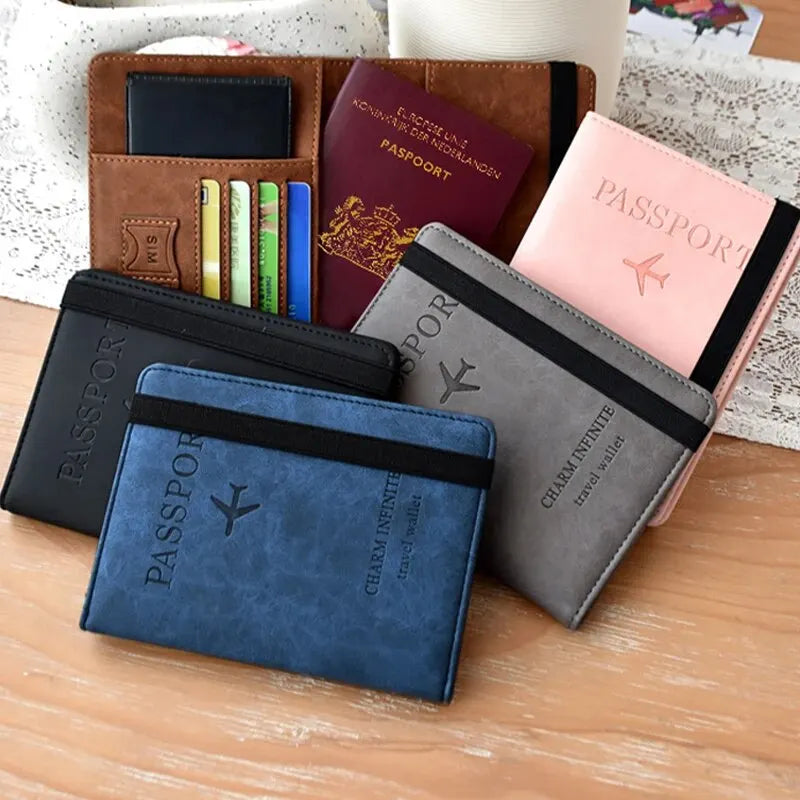 RFID Passport Cover Wallet Holder PU Leather Card Holder Passport Case Abroad Travel Essentials for Women Men Family Vacation