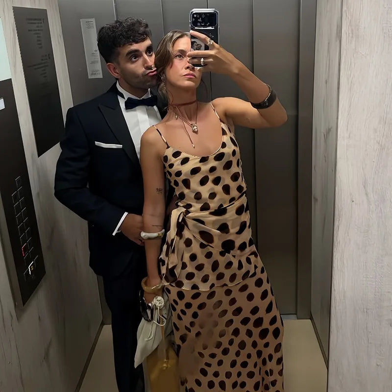 Retro Polka Dot Sexy Camisole Low Neck Vest Slim Fit High Waist Skirt Birthday Party Daily Commuting Sexy Long Skirt