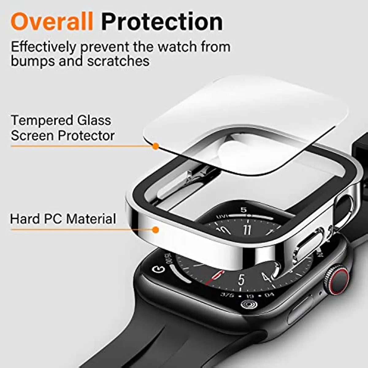 Waterproof watch case+glass for Apple Watch 40/41/42/44/45/46mm, Scratch-resistant protective case, for Series 11 10 987654 se