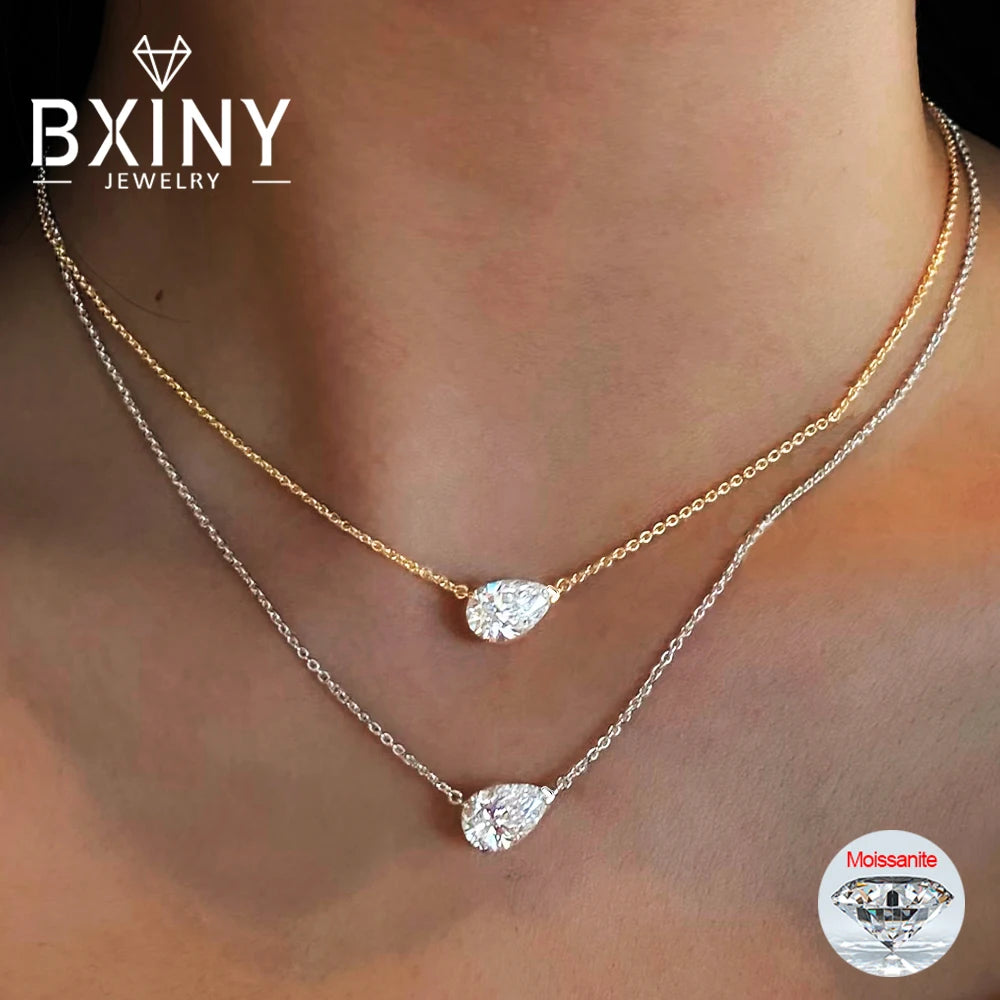 BXINY 1-3CT Pear Cut Moissanite Pendant Necklace S925 Silver East West Solitaire Water Drop Diamond Neck Chain for Women Jewelry