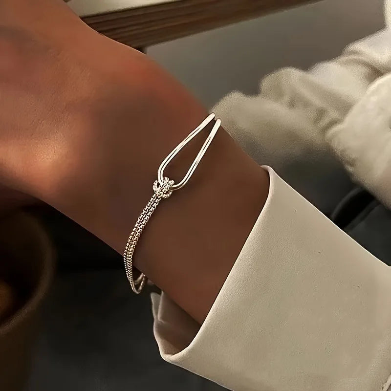 925 Sterling Silver Double Layer Bracelet for Womem Girls Irregular Knot Bangles New Simple Design Fashion Party Jewelry Gifts