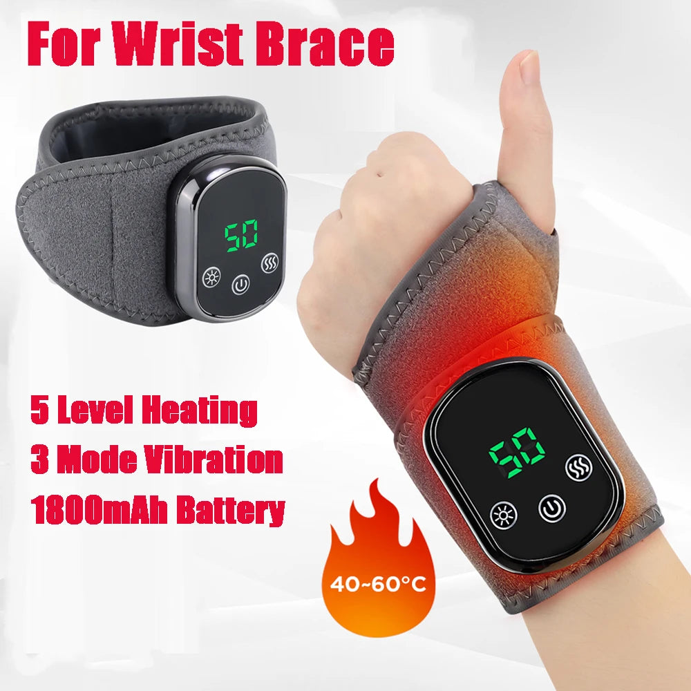 Electric Hand Wrist Massager 5 Levels Hot Compress 3 Levels Vibration Massage Wrist Guard Band Rechargeable Heating Wristband