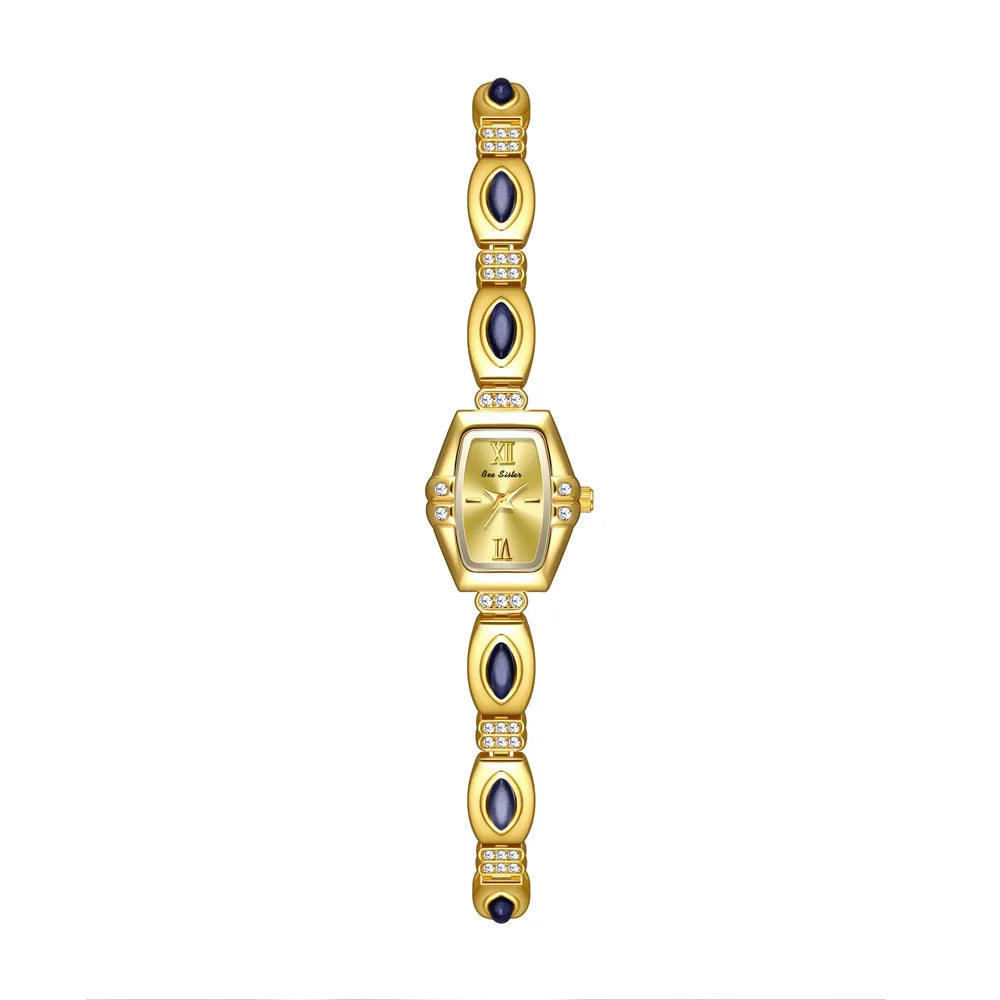 NEW Retro Luxury Women's Watches with Colored Gemstones Barrel-Shaped Small Dial Bracelet-Style Quartz Wristwatch for Women