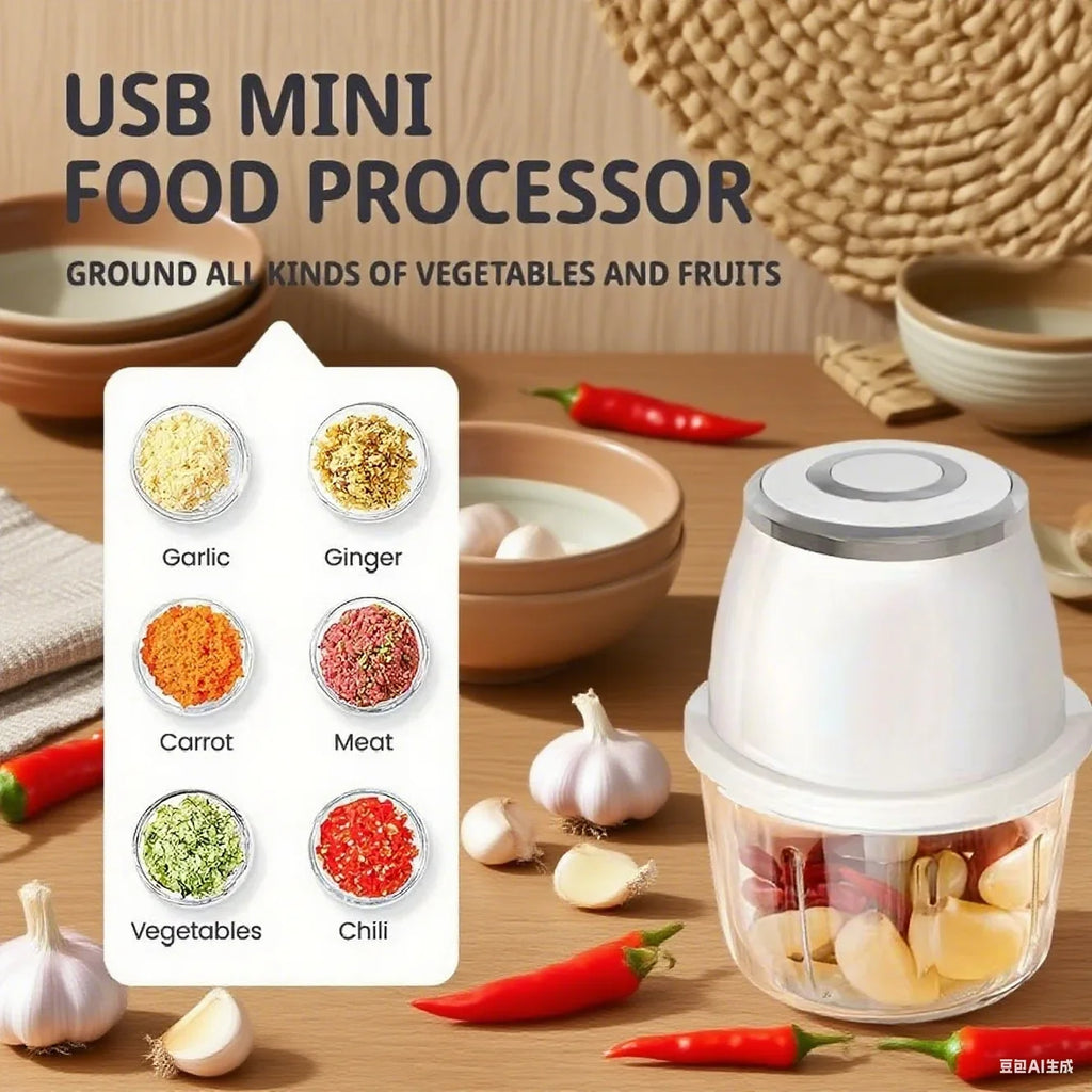 TINSOL 350ML Food Chopper Electric Meat Grinder Garlic Masher USB Multifunction Slicer Blender Kitchen Food Processor