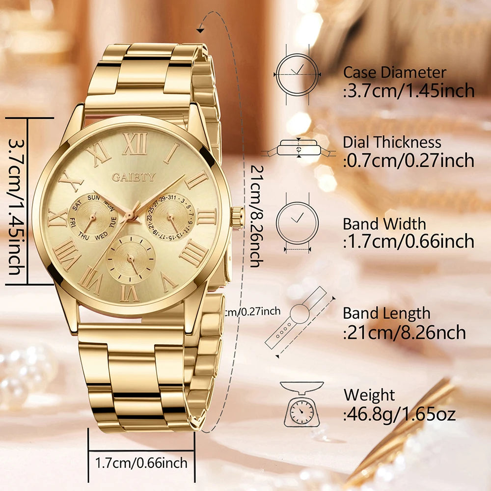 5Pcs/Set Unisex Jewelry Watches Women's Wristwatch Accessories Gold Fashion Business Elegant Classic Exquisite Retro Light Luxury Rhinestone Luxury Watch Set Y2K Party Gathering Daily Wear Birthday Holiday Gift Travel Vacatio