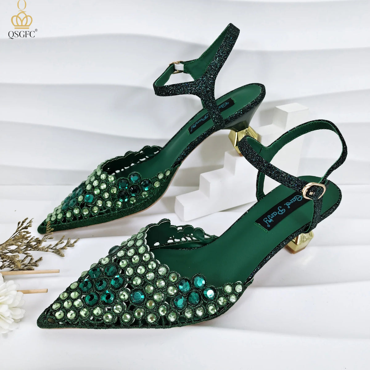 Happy Time Exquisite ! African Women's Shoes And Star Bag Rhinestone Embellished Pointed Toe Cutout Heels Square Clutch Bag