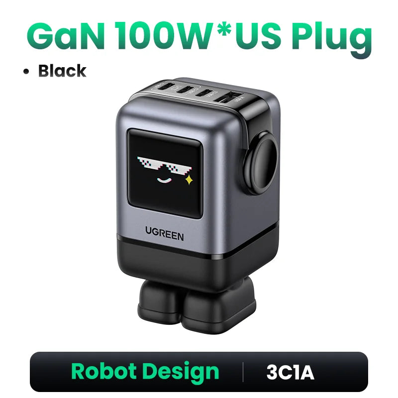 【US Plug】UGREEN100W 65W 30W GaN Charger Robot Design QC4.0 3.0 PPS for iPhone 18 17 16 Pro Macbook Laptops Tablet iPad Samsung