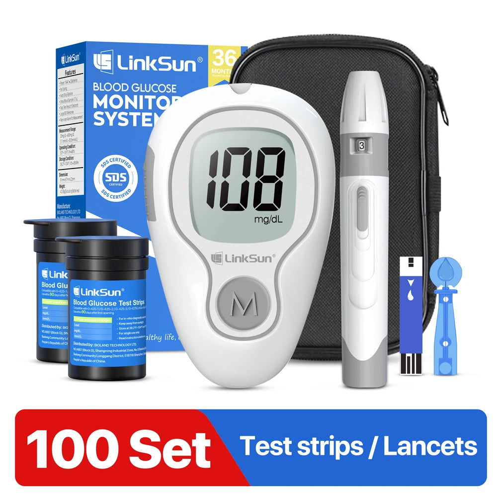 LinkSun G-425-1 Blood Glucose Meter Kit 50/100pcs Test Strips Lancets for Diabetes Monitor Digital Glucometer Blood Sugar Meter