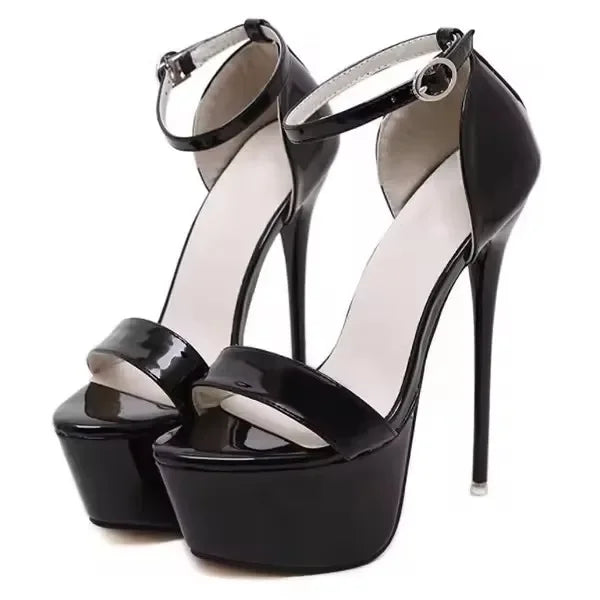 Aneikeh Hot Sales 2026 Summer Style Sexy 16cm Women Sandals High Heels Open Toe Buckles Nightclub Party Shoe Black Big Size 15