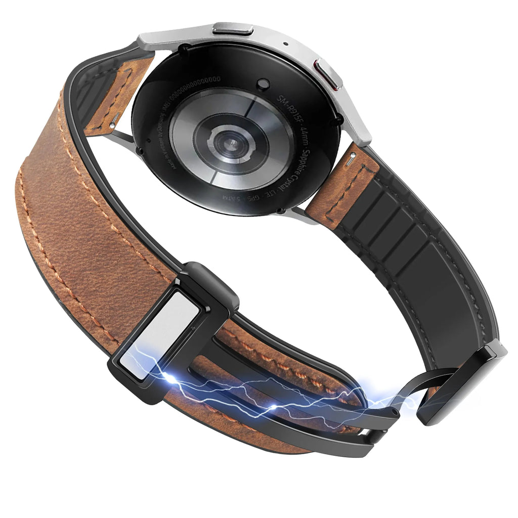 22mm Leather Magnetic Buckle Strap Compatible for Samsung Galaxy Watch 46mm/Gear S3 , Huawei,Garmin Sports Wristband Replace WRI