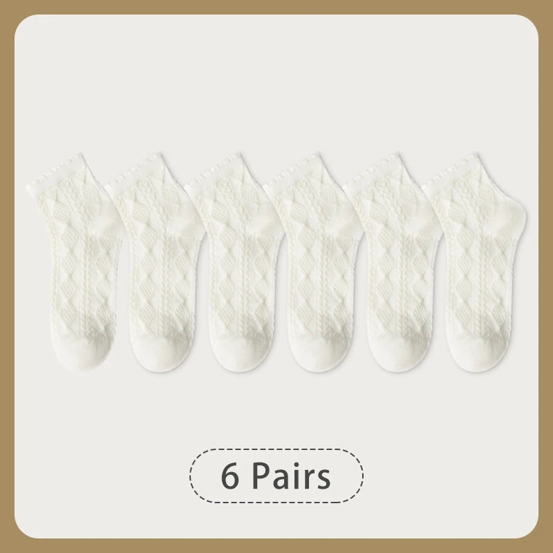 6 Pair Women Is Summer Thin Gradient Solid Cotton Simple Sweet Cute Socks Comfortable Wood Ear Edge Lolita Fashion Wear