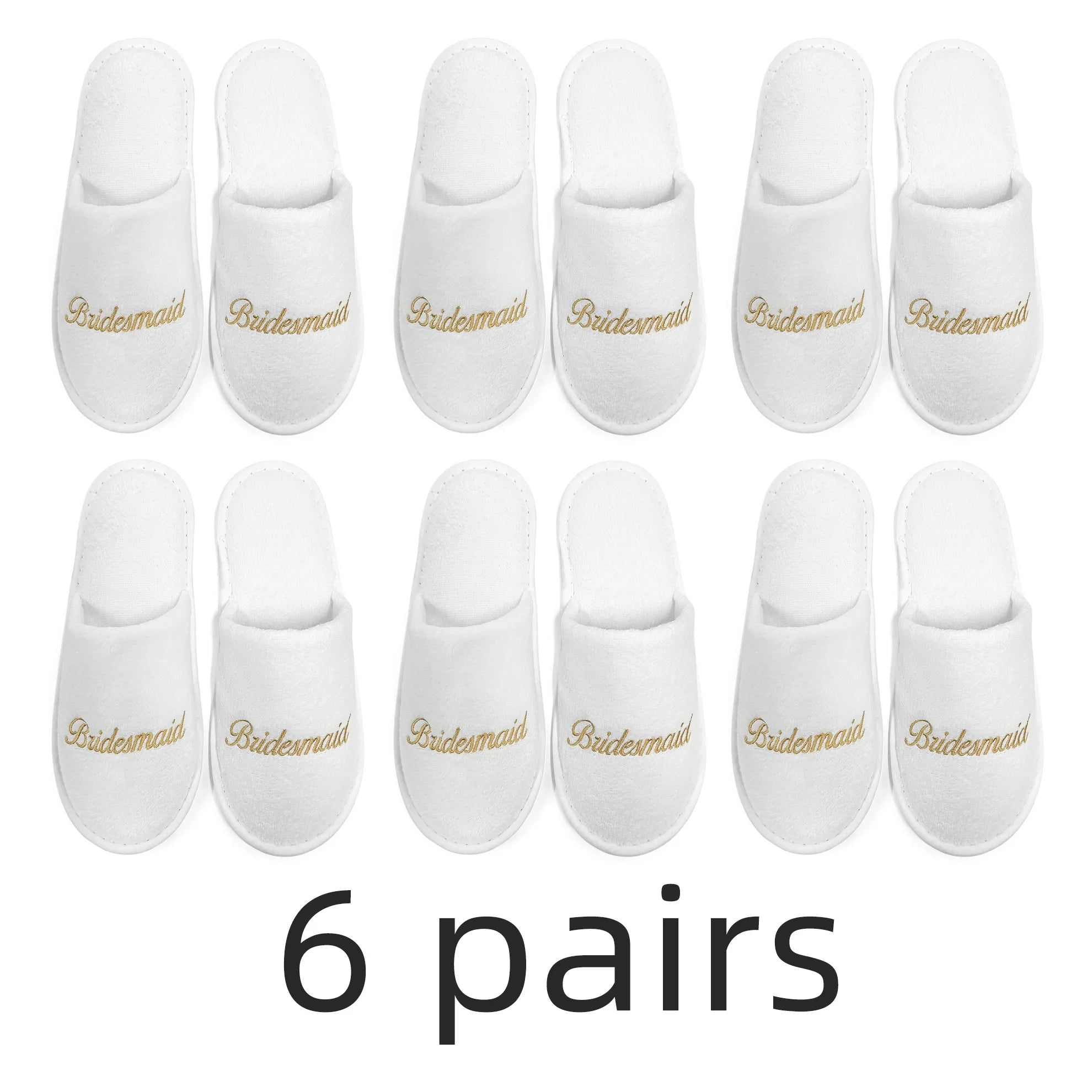 Bridal Party Slippers Set, Close-toe With Golden & Pink Embroidery, Lightweight Plush Cozy Flats, Non-slip Soft Sole For Bride