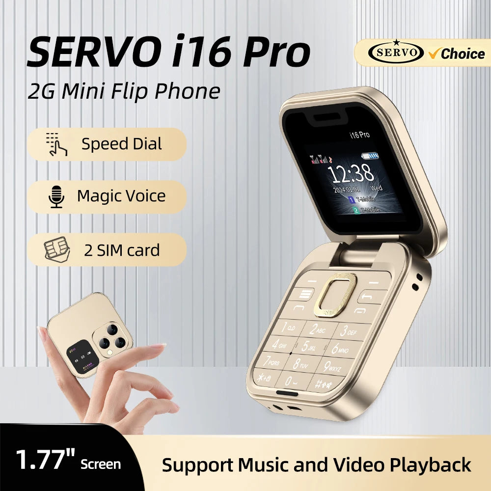 SERVO I16 PRO Foldable Flip Pocket Phone 1.77'' Screen Dual SIM Magic Voice Speed Dial FM Radio 3.5mm Audio Jack Mini Cellphone