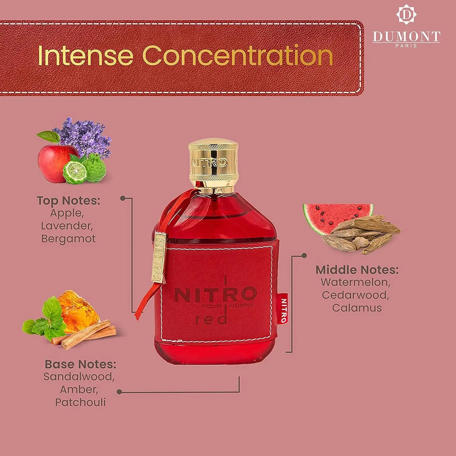 Nitro Red 3.4 Fl Oz Eau De Parfum for Men – Rich Fruity Woody Floral Fragrance – Luxurious Long Lasting Scent