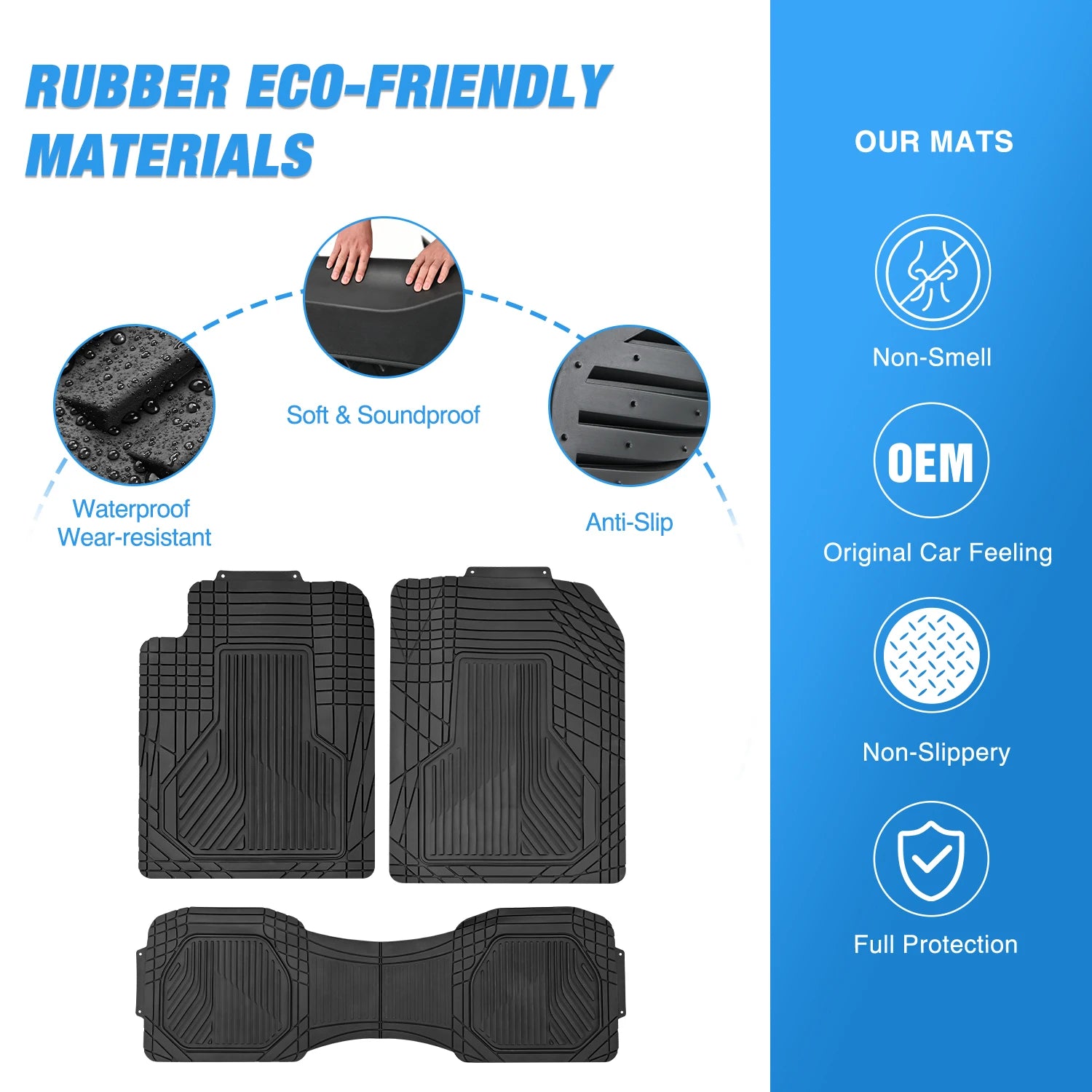 Nilight PVC Floor Mats for Cars Trucks SUVs, Universal Trim to Fit for Most Vehicles, All Weather Protection Heavy Duty Floor Liners, Pack of 3