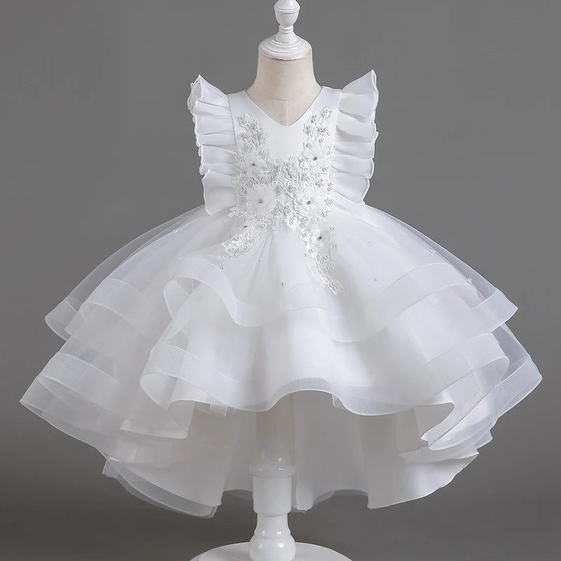 8311 Girls' Dress Summer Small Flying Sleeves Trailing Mesh Ponchy Princess Sweet Bean Sand Long