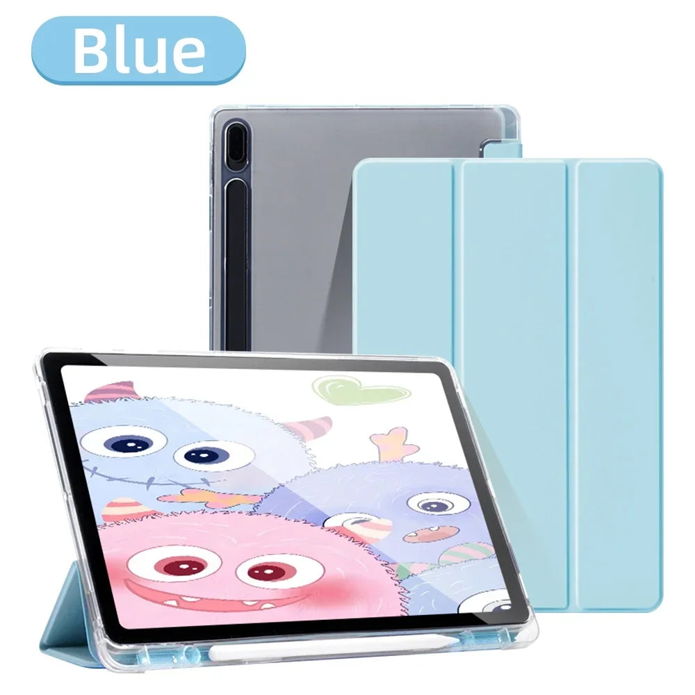 Tablet Case for Samsung Galaxy Tab S9 FE 11 S8 S7 Plus 12.4in S6 Lite Transparent Back Tablet Cover for Tab with Pencil Holder