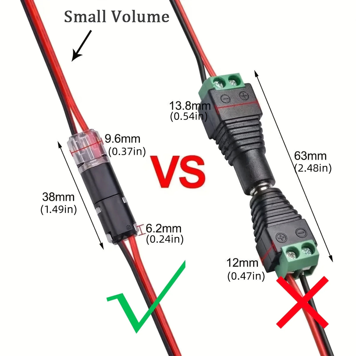 20/40/60/100 Pcs Double-Wire Plug-in Connector with Locking Buckle-Pluggable LED Wire Connectors 2 Way Electrical Wire Connector