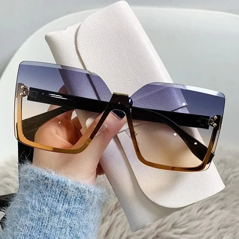 New European And American Style Half-frame Metal Sunglasses Fashion Slim Women's Sunglasses Anti-uv Glasses