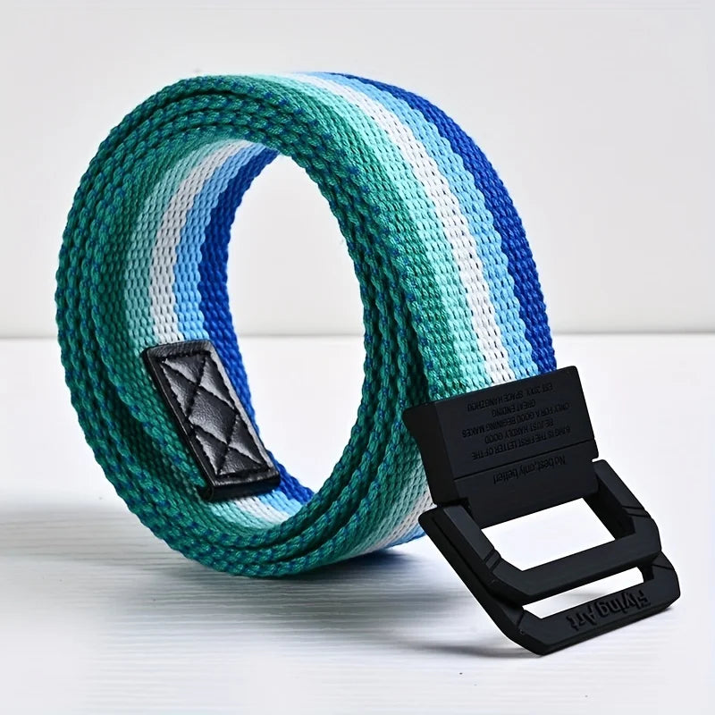 Seven Color Double Ring Buckle Rainbow Canvas Belt For Women Men, Casual Pants Belt