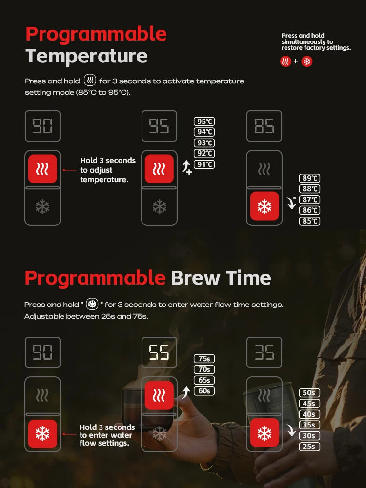 HiBREW H4C Portable Espresso Coffee Machine 3in1 Travel Coffee Maker 7500mAh Lithium Battery Self-Heating Ns DG Capsule & Ground