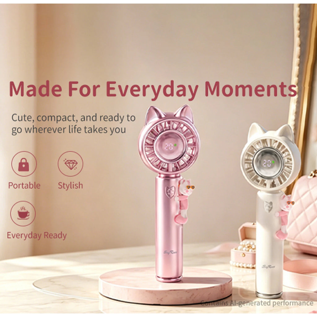 SayRose FS-53 Cute Pet Handheld Fan Ice Compress Cooling 5 Speed Mini Portable Rechargeable Fan Lightweight Hand Fan Birthday Gift For Girls