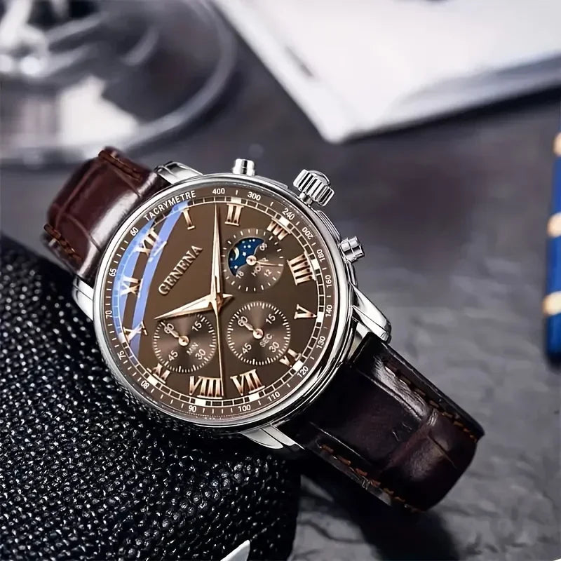 Fashion Men Business Watches Casual Leather Strap Male's Analog Quartz Wristwatch Reloj Hombre（Without Box）