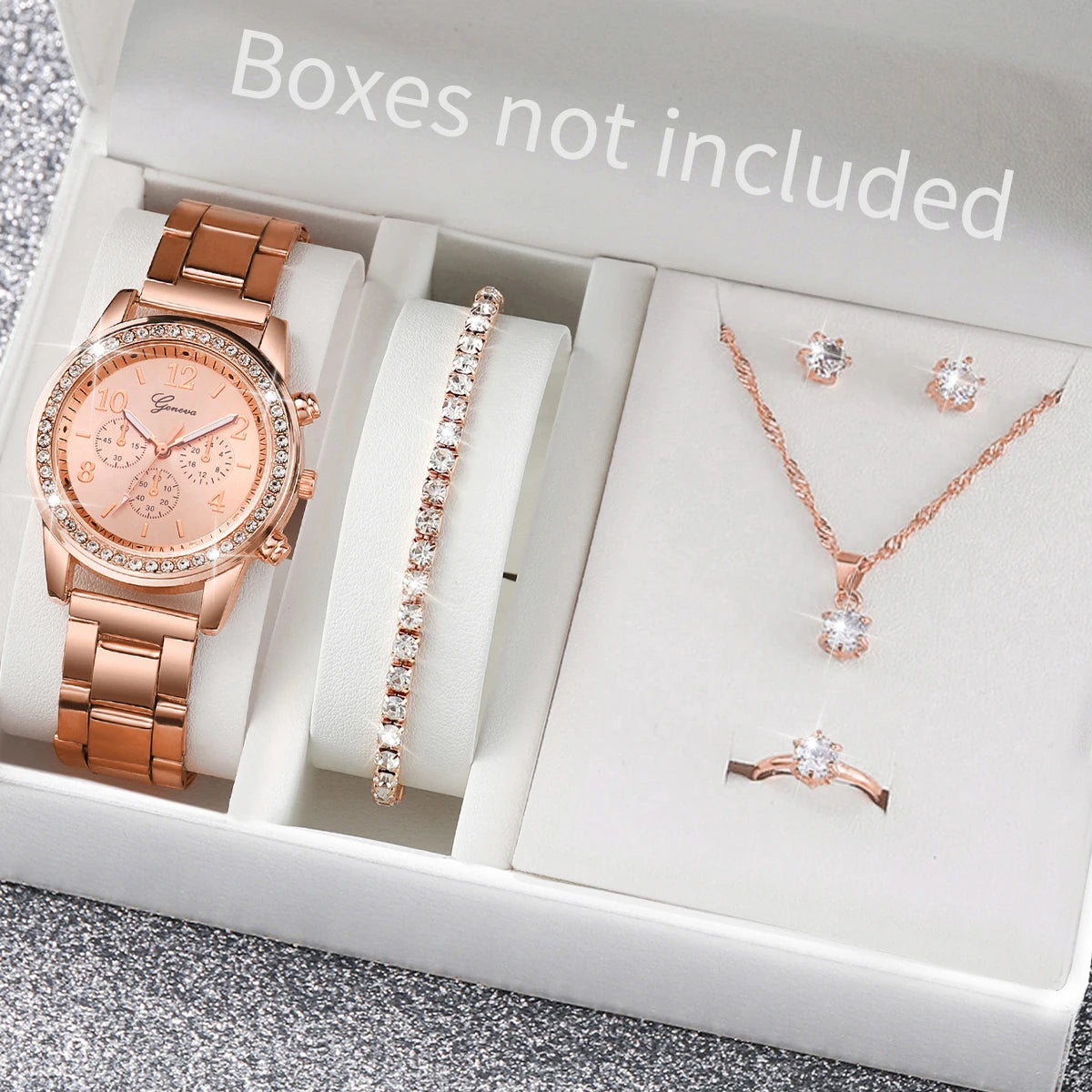 6PCS/Set Fashion Rhinestone Women Watches Analog Quartz Wrist Watch Jewelry Set Relogio Feminino（Without Box）