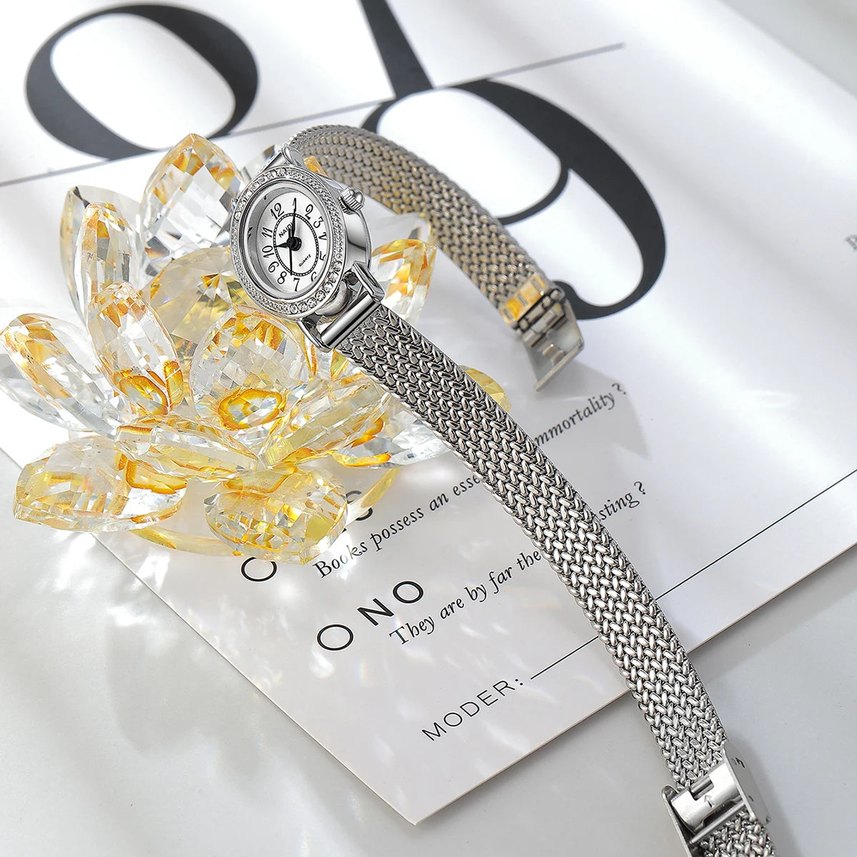 Retro Woven Stainless Steel Mesh Strap Bohemian Style Fashionable Women's Watch