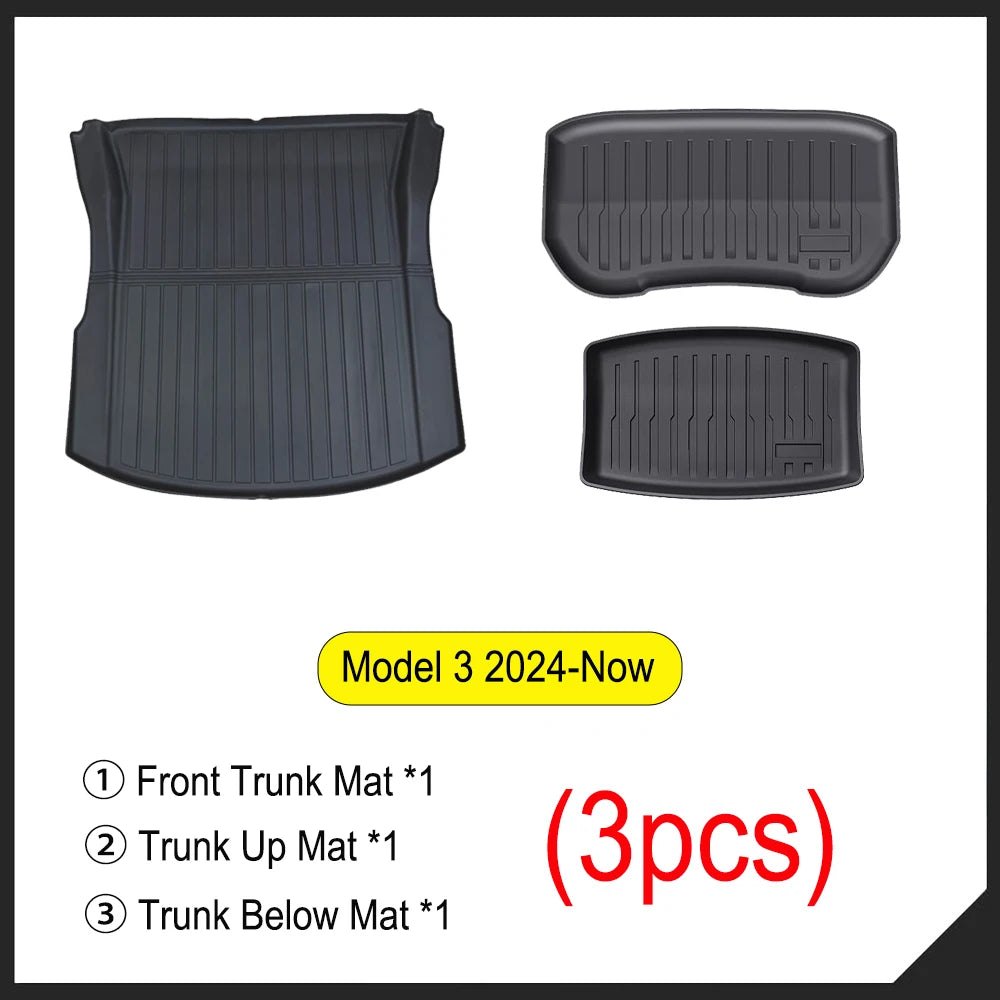 for Tesla Model 3 Highland 2024-2026 Front Rear Trunk Mats TPE Lower Trunk Storage Protective Cover Cargo Liner Anti Dirty Pads