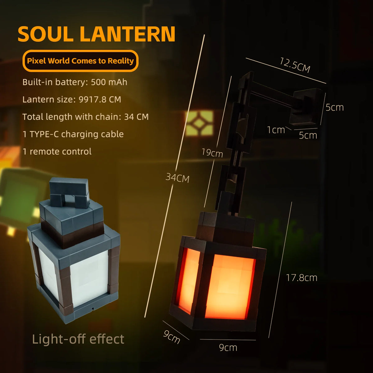 Pixel-Style Rechargeable Lantern – 16 Colors