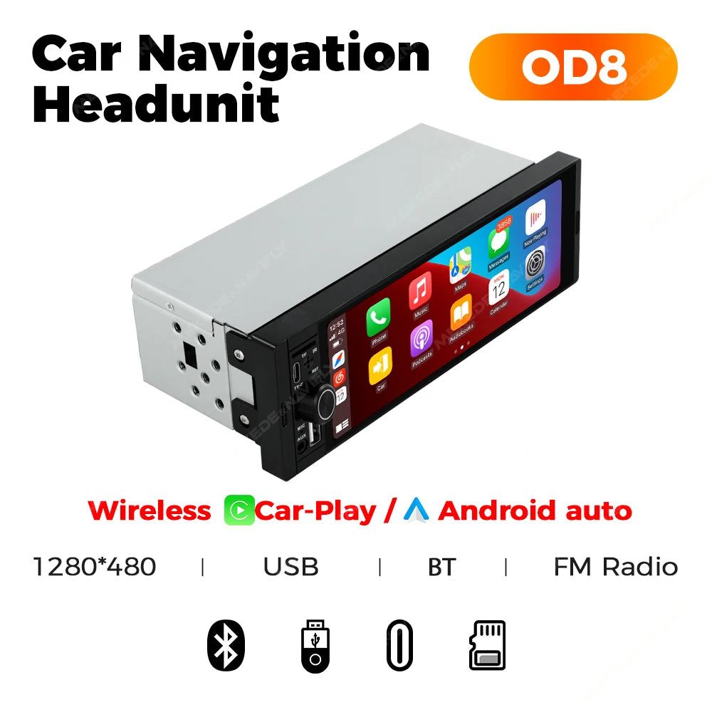 Universal 1 Din Car Stereo 6.86Inch HD Touch Screen Car Multimedia Player Wireless CarPlay Auto BT FM USB Car Radio Audio Player